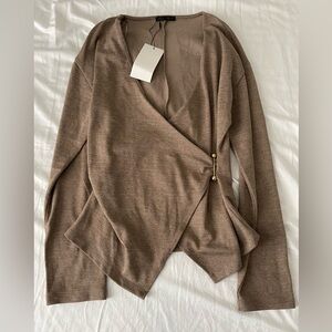 Zara Elegant Brown Wrap Sweater size large